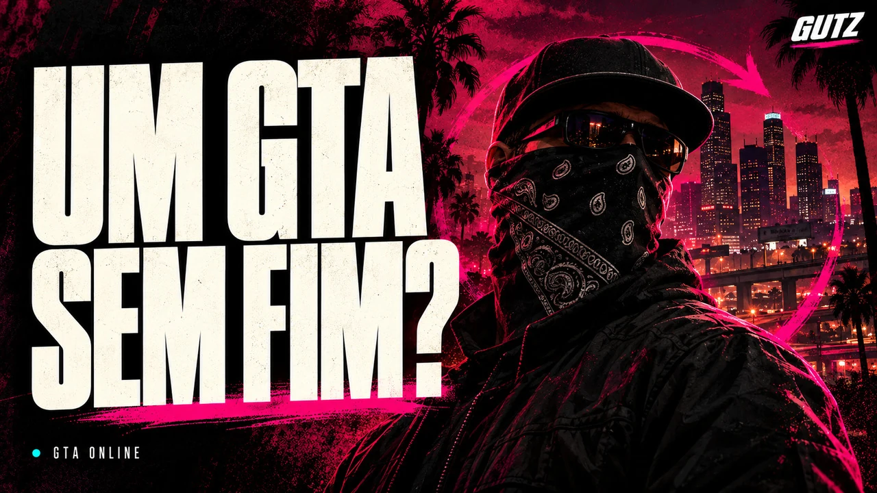 Ilustração editorial GUTZ sobre GTA Online, com o título da capa em destaque.