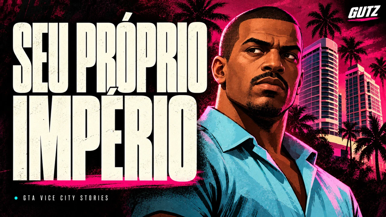 Ilustração editorial GUTZ sobre GTA Vice City Stories, com o título da capa em destaque.