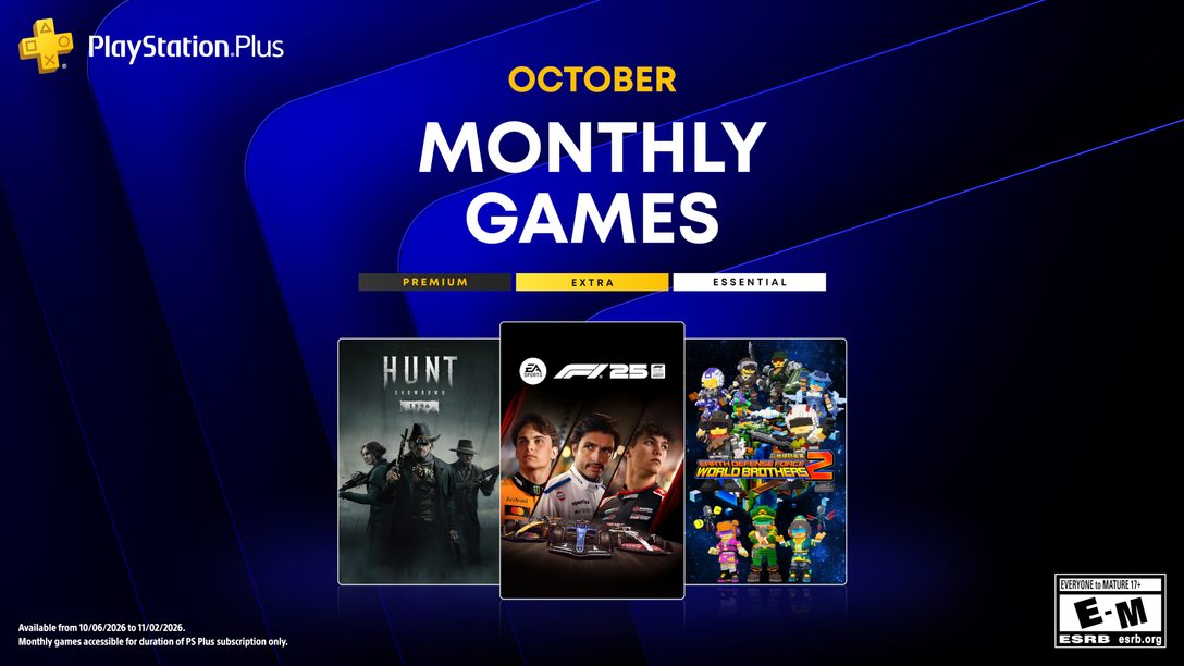 Arte de divulgação dos jogos mensais do PlayStation Plus de outubro de 2026